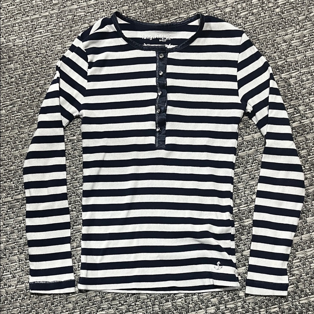 Tangerine | Navy and White Striped Long Sleeve Tee